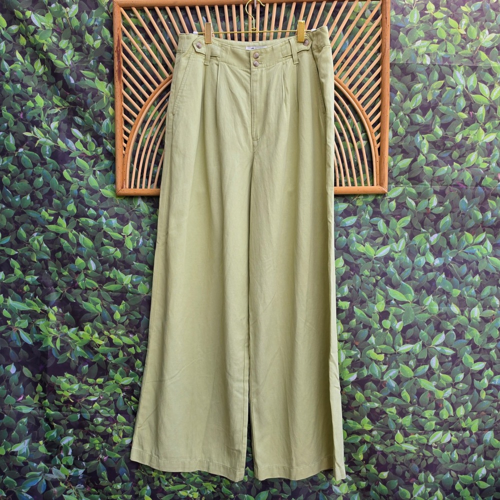 Madewell The Harlow Wide-Leg Pant Light Green Lyocell Linen Blend Size 8